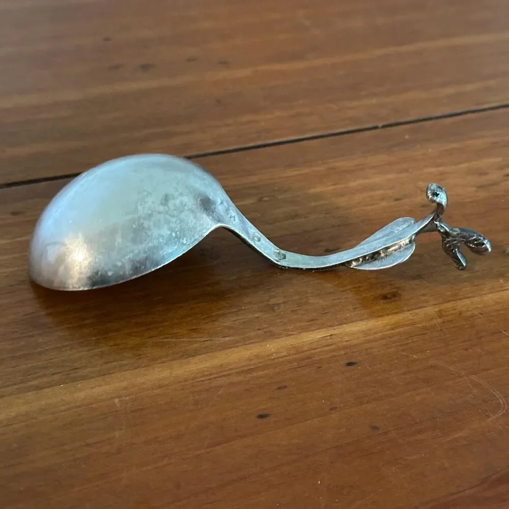 1874 Dutch Silver Mini Ladle Monkey Spoon Rooster Finial Heart .833 Silver 24g